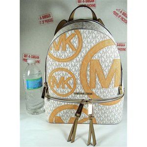 Michael Kors Rhea Zip Medium Leather MK Signature Backpack School Bag